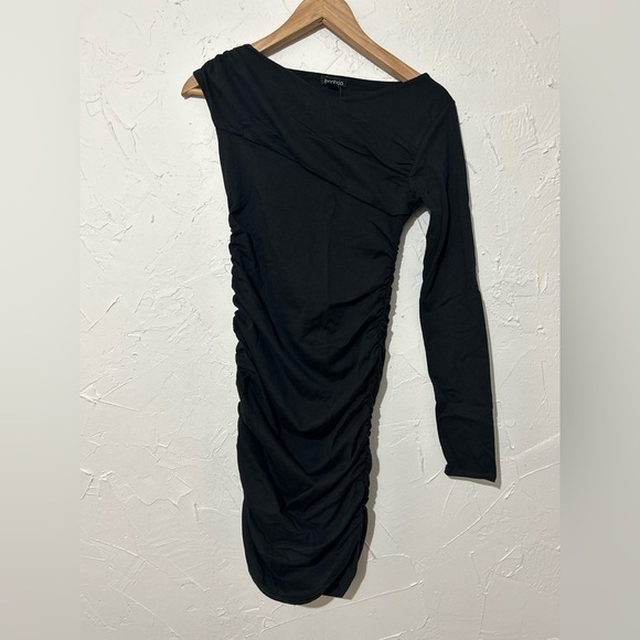 Boohoo Black Long Sleeve Bodycon Midi Dress Sz 4/ Small | Chic Minimalist Look - Picture 4 of 11